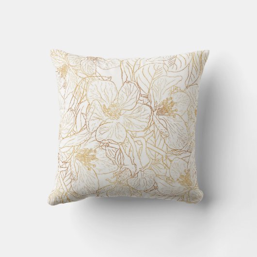 金ゴールドエレガントさくらんぼ花花ホワイトデザイン クッション (裏面)