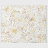 金ゴールドエレガントさくらんぼ花花ホワイトデザイン ラッピングペーパー (フラット)