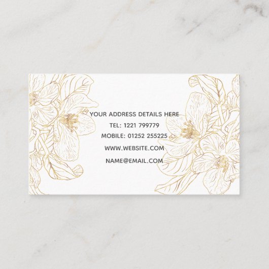 金ゴールドエレガントさくらんぼ花花ホワイトデザイン 名刺 (裏面)