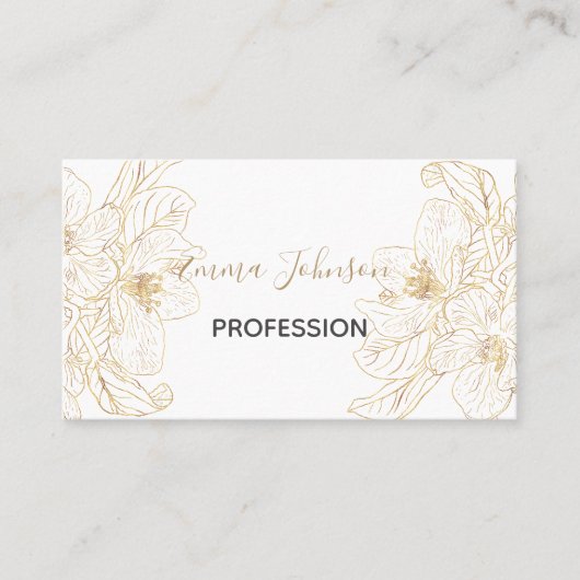 金ゴールドエレガントさくらんぼ花花ホワイトデザイン 名刺 (正面)