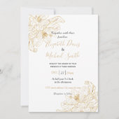 金ゴールドエレガントさくらんぼ花花ホワイトデザイン 招待状 (正面)