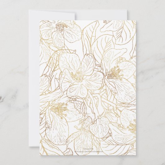 金ゴールドエレガントさくらんぼ花花ホワイトデザイン 招待状 (裏面)