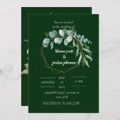 金ゴールドエレガントとエメラルドグリーンのユーカリ結婚プタス 招待状 (正面/裏面)