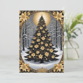 金ゴールドエレガントとグリーンクリスマスツリー招待状 招待状 (スタンド正面)