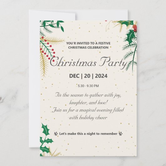 金ゴールドエレガントとグリーンクリスマスパーティの招待状 招待状 (正面)