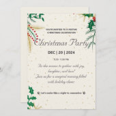 金ゴールドエレガントとグリーンクリスマスパーティの招待状 招待状 (正面/裏面)