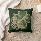 金ゴールドエレガントとグリーンクローバーブルック クッション (ブランケット)