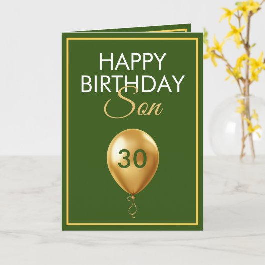 金ゴールドエレガントとグリーンバルーンソン30歳の誕生日 カード (黄色い花)