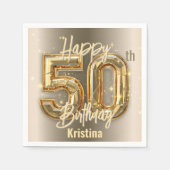 金ゴールドエレガントとダイヤモンド50th誕生日パーティー スタンダードカクテルナプキン (正面)