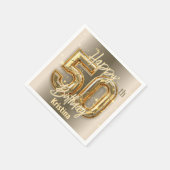 金ゴールドエレガントとダイヤモンド50th誕生日パーティー スタンダードカクテルナプキン (角)