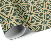 金ゴールドエレガントとダークパイングリーン幾何学模様 ラッピングペーパー (ロールコーナー)