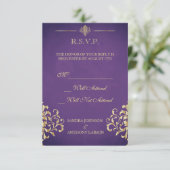 金ゴールドエレガントとパープルダマスウェディングR.S.V.P. 出欠カード (スタンド正面)