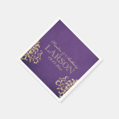 金ゴールドエレガントとパープルダマスクウェディングナプキン スタンダードカクテルナプキン (角)
