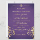 金ゴールドエレガントとパープルダマスクウェディング招待状 招待状 (正面)