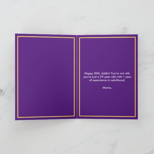 金ゴールドエレガントとパープルバルーンソン30歳の誕生日 カード (内部)
