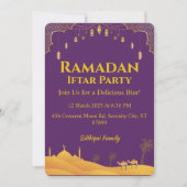 金ゴールドエレガントとパープルラマダンイフタルパーティー 招待状 (正面)