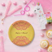 金ゴールドエレガントとピンクマンダラインディアンヒンズー結婚ズ ペーパープレート (パーティー)