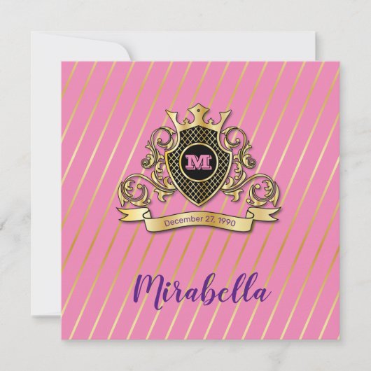 金ゴールドエレガントとピンクモナグラムファッションドデザイン 招待状 (正面)
