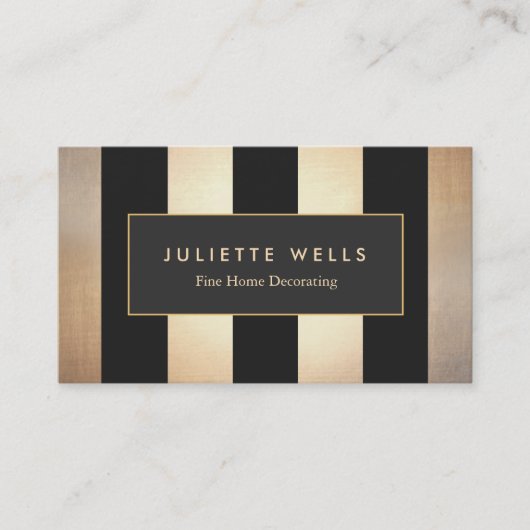 金ゴールドエレガントとブラックのインテリアストライプのデコレータ 名刺 (正面)