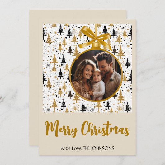 金ゴールドエレガントとブラッククリスマスカーパーソナライズされたド シーズンカード (正面/裏面)