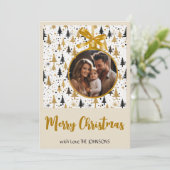 金ゴールドエレガントとブラッククリスマスカーパーソナライズされたド シーズンカード (スタンド正面)