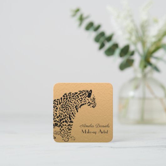 金ゴールドエレガントとブラックジャガースクエアビジネスカー スクエア名刺 (スタンド正面)