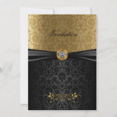 金ゴールドエレガントとブラックダマスク招待状 招待状 (正面)