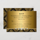 金ゴールドエレガントとブラックダマスクRSVP 出欠カード (正面/裏面)