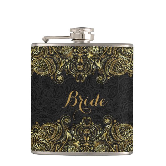 金ゴールドエレガントとブラックフローラペイズリーレース フラスク (正面)