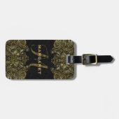 金ゴールドエレガントとブラックフローラペイズリーレース ラゲッジタグ (正面横)
