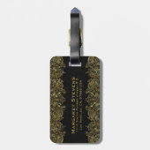 金ゴールドエレガントとブラックフローラペイズリーレース ラゲッジタグ (裏面縦)