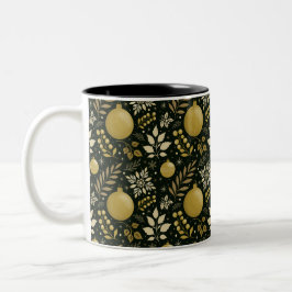 金ゴールドエレガントとブラックホリデーオーナメントクリスマス ツートーンマグカップ