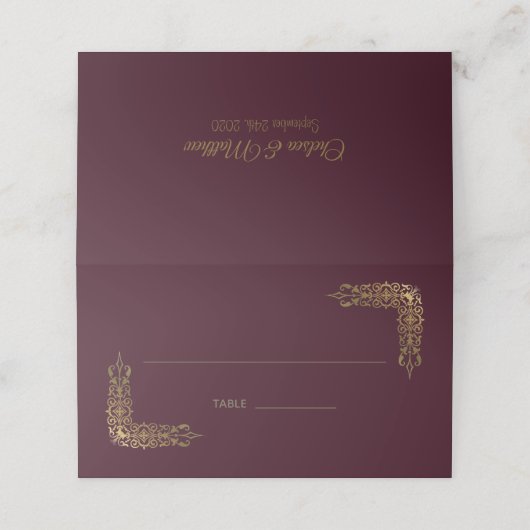 金ゴールドエレガントとブルゴーニュ結婚・レースの座席表 プレイスカード (外部開封)