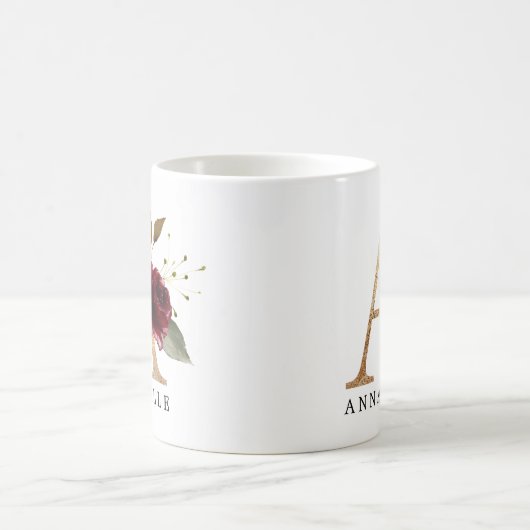 金ゴールドエレガントとブルゴーニュ花手紙A コーヒーマグカップ (中央)