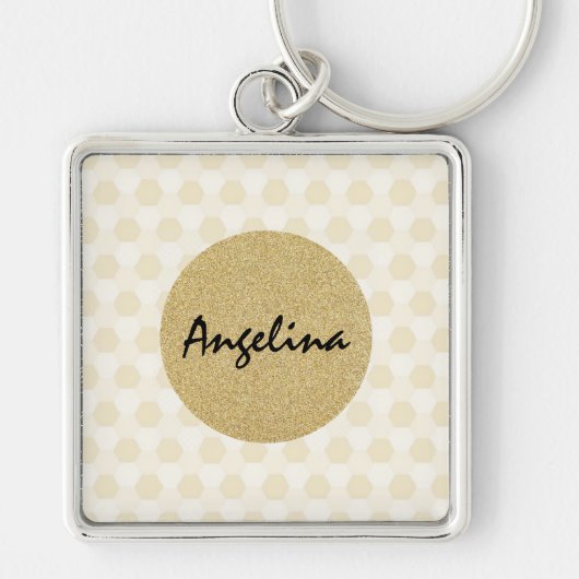 金ゴールドエレガントとベージュグリッター キーホルダー (正面)