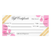 金ゴールドエレガントとホットピンクのギフト証明書 ラックカード (裏面)