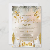 金ゴールドエレガントとホワイトクリスマスお祝い 招待状 (正面)