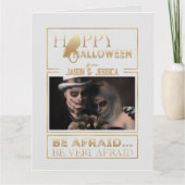 金ゴールドエレガントとホワイトシック大人ハッピーハローウィン カード (正面)