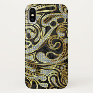 金ゴールドエレガントとホワイトダイヤモンドの抽象芸術旋回 iPhone X ケース