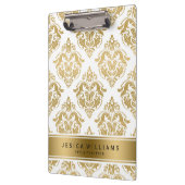 金ゴールドエレガントとホワイトダマスクの幾何学的パターン クリップボード (左)