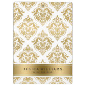 金ゴールドエレガントとホワイトダマスクの幾何学的パターン クリップボード (裏面)