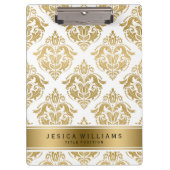 金ゴールドエレガントとホワイトダマスクの幾何学的パターン クリップボード (正面)
