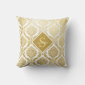 金ゴールドエレガントとホワイトダマスクプリントパーソナライズされた クッション (正面)