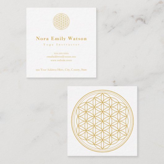 金ゴールドエレガントとホワイトマンダラビジネスカード スクエア名刺 (正面/裏面)