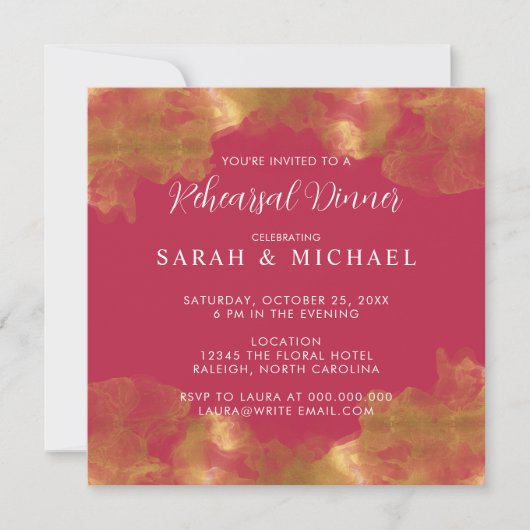 金ゴールドエレガントとマゼンダ結婚ーのリハーサル 招待状 (正面)