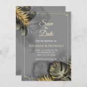 金ゴールドエレガントと灰色の植物学、熱帯地方 招待状 (正面/裏面)