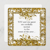 金ゴールドエレガントと白の丸いエッジ 招待状 (正面/裏面)
