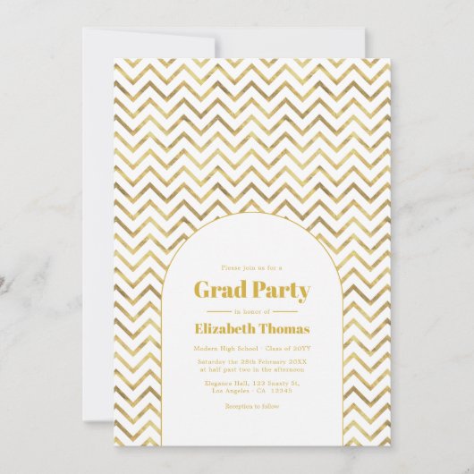 金ゴールドエレガントと白卒業記念パーティーの写真 招待状 (正面)