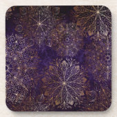 金ゴールドエレガントと紫のフローラ曼荼羅のパターン コースター (正面)