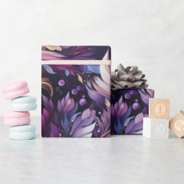 金ゴールドエレガントと紫の植物性フローラクリスマス ラッピングペーパー